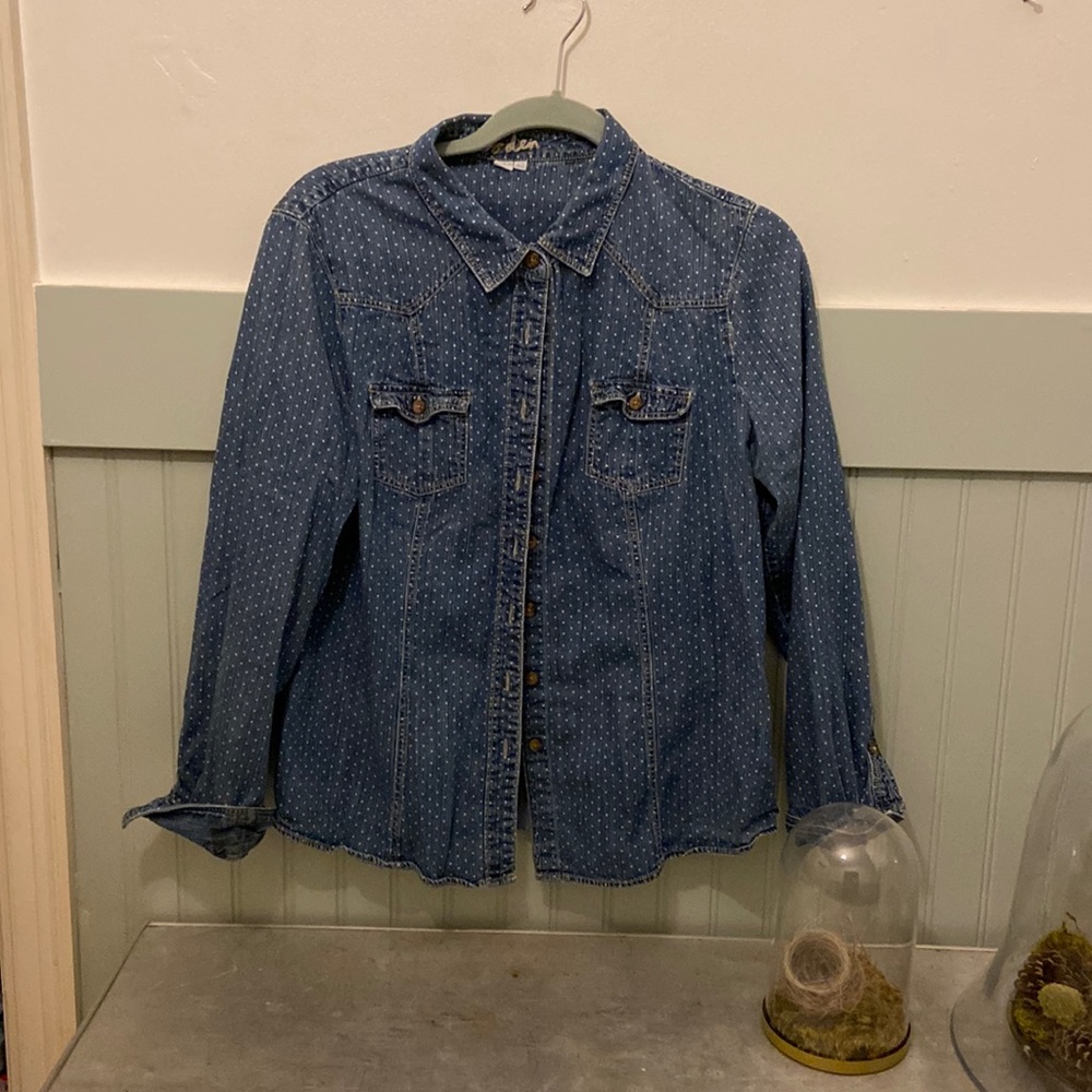 Boden Chambray Denim Polka Dot shirt, Size 12